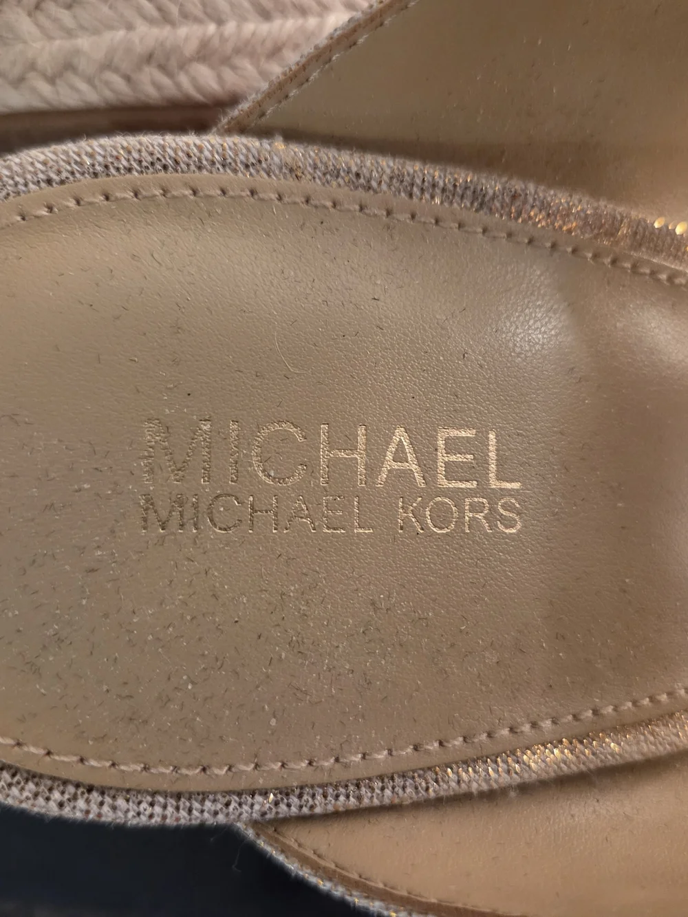 MICHAEL Michael Kors Champagne Metallic Espadrille Wedge Sandals